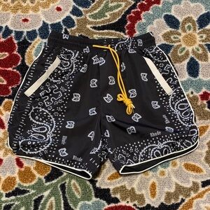 Rhude Black and White Paisley Athletic Shorts